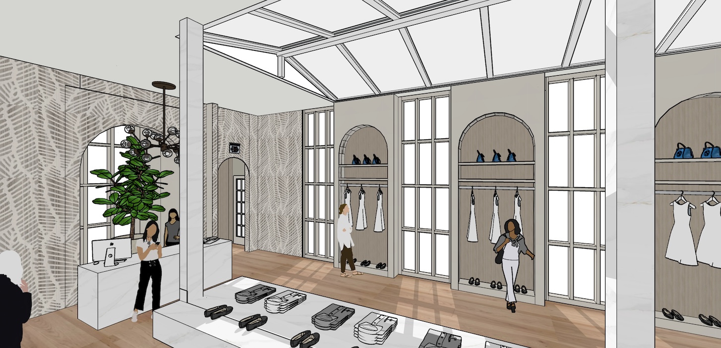 Render of a modern boutiques with panoramic skylight