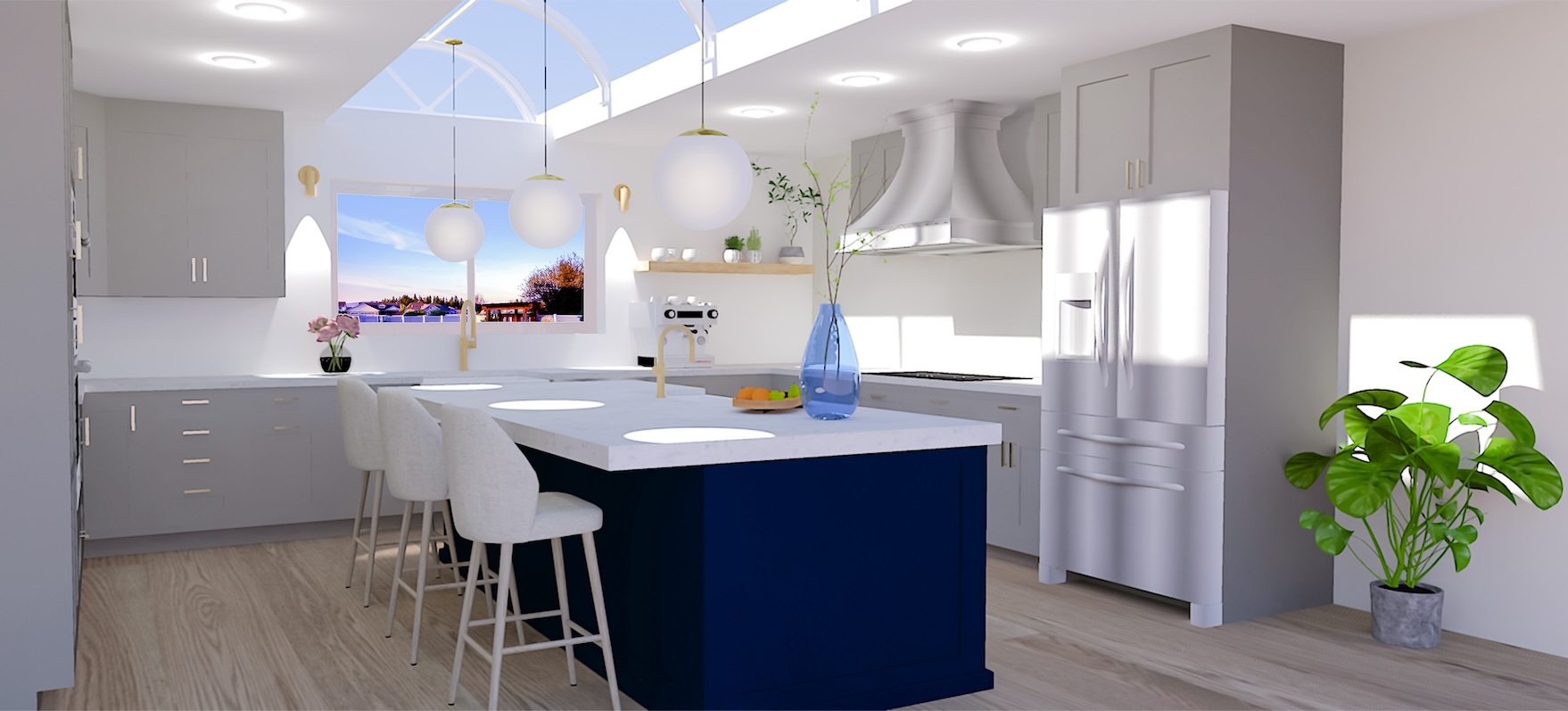 Modern blue craftsman kitchen with kitchen island